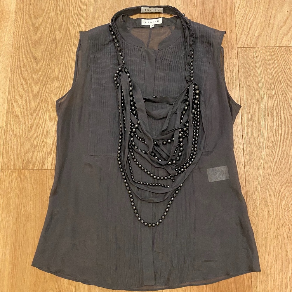 Celine Blouse with Matching Faux Pearl Necklace